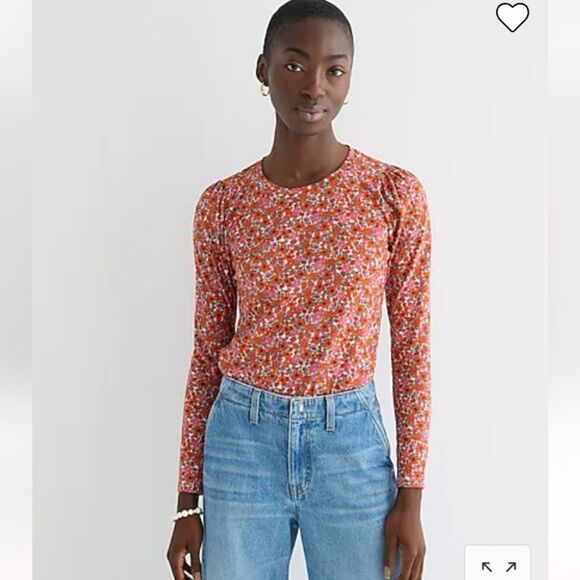 J Crew Floral Red Cotton Puff Sleeve Top SZ SMALL NWT - Picture 1 of 10